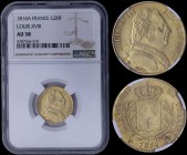 FRANCE: 20 Francs (1814 A) in gold (0,900) with bust of Louis XVIII facing right. Crowned arms within wreath on reverse. Inside slab by NGC "AU 58". (...