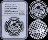 FRANCE: 1 1/2 Euro (2006) in silver (0,900) with race car outline on checker board background. Race car outline in victory sprays with star on reverse...