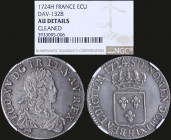 FRANCE: Set of 3 coins, 1 Ecu (1724 H) + 1 Ecu (1791 A) + 5 Francs (1812). The coins are inside slabs by NGC "AU DETAILS - CLEANED + UNC DETAILS - CLE...