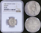 GERMAN STATES / BAVARIA: 1/2 Gulden (1842) in silver (0,900) with head of Ludwig I facing right. Denomination and date within wreath on reverse. Insid...