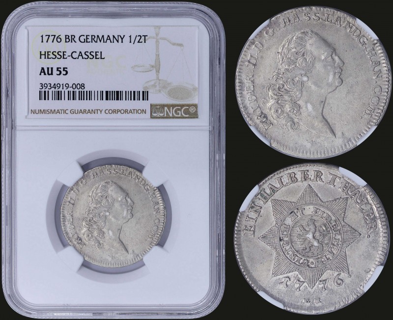 GERMAN STATES / HESSE CASSEL: 1/2 Thaler (1776 BR) in silver with head of Friedr...