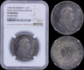 GERMAN STATES / PFALZ: 1/2 Thaler (1765 AS) in silver with head of Karl Theodor facing right. Crown above three shields and date in legend on reverse....
