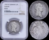 GERMAN STATES / SAXONY-ALBERTINE: 2/3 Thaler (1787 IEC) in silver (0,833) with head of Friedrich August III facing right. Crown above two shields and ...