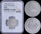 GERMANY: 2 Mark (1990 G) in copper-nickel commemorating Franz Joseph Strauss with Eagle above denomination. Head of Franz Joseph Strauss facing left o...