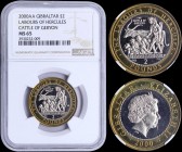 GIBRALTAR: 2 Pounds (2000 AA) in Bi-Metallic commemorating coin with Greek subject for the Labours of Hercules. Crowned head of Queen Elizabeth on obv...