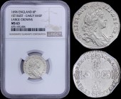 GREAT BRITAIN: 6 Pence (1696) in silver with first bust of William III facing right. Cruciform crowned arms with early harp and date divided by crown ...