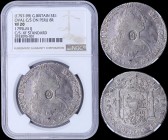 GREAT BRITAIN: 1 Dollar (=5 Shillings) (1797-99) countermark on Perus 8 Reales (1795 LM IJ - KM #97) in silver (0,896) with bust of Charles IIII facin...