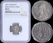 GREAT BRITAIN: 6 Pence (1887) in silver (0,925) with bust of Queen Victoria facing left. Crowned Arms within Garter on reverse. Inside slab by NGC "MS...