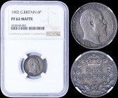 GREAT BRITAIN: 6 Pence (1902) in silver with head of Edward VII facing right. Crowned denomination within oak wreath on reverse. Inside slab by NGC "P...