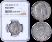 GREAT BRITAIN: 2 Shillings (Florin) (1902) in silver with head of Edward VII facing right. Britannia standing on reverse. Inside slab by NGC "PF 61 MA...