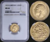 GREAT BRITAIN: 1/2 Sovereign (1915) in gold (0,917) with head of King George V facing left. St George slaying dragon on reverse. Inside slab by NGC "M...
