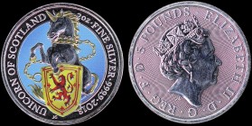 GREAT BRITAIN: 5 Pounds (2017) in silver (0,999). Part of the Queens Beasts series. Unicorn of Scotland on obverse and Queen Elizabeth II on reverse. ...