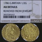 GREAT BRITAIN: Set of 3 coins, 1/2 Guinea (1786) in gold + 1 Fathing (1823) + 1 New Penny (1971). The coins are inside slabs by NGC "AU DETAILS - REMO...