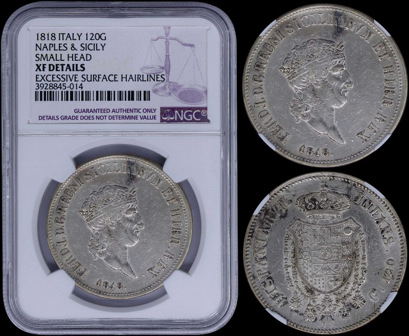 ITALIAN STATES / NAPLES & SICILY: 120 Grana (1818) in silver (0,833) with small ...