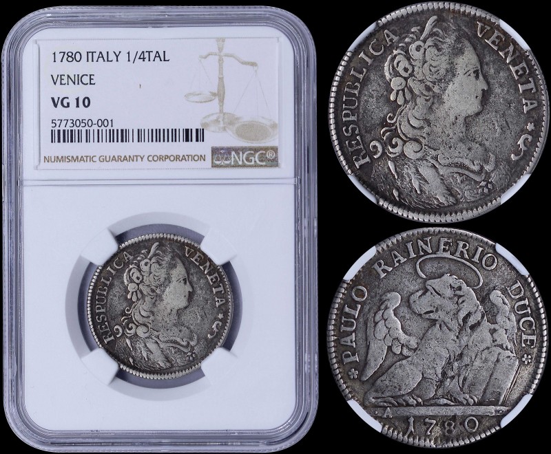 ITALIAN STATES / VENICE: 1/4 Tallero (1780) in silver (0,835) with Nimbate lion ...