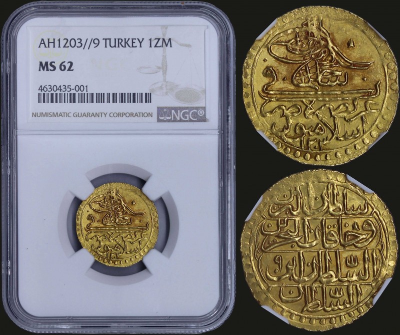 TURKEY: 1 Zeri Mahbub (1203//9) in gold with second toughra. Inside slab by NGC ...