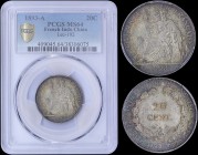 FRENCH INDOCHINA: 20 Cents (1893 A) in silver (0,900) with Liberty seated with fasces. Denomination within wreath on reverse. Inside slab by PCGS "MS ...