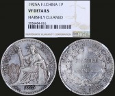 FRENCH INDO-CHINA: Set of 2 silver coins, 1 Piastre (1925 A) + 1 Piastre (1931). The coins are inside slabs by NGC "VF DETAILS - HARSHLY CLEANED + AU ...