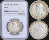 INDIA - BRITISH: 1 Rupee [1917(B)] in silver (0,917) with bust of George V King Emperor facing left. Denomination and date within circle and wreath su...