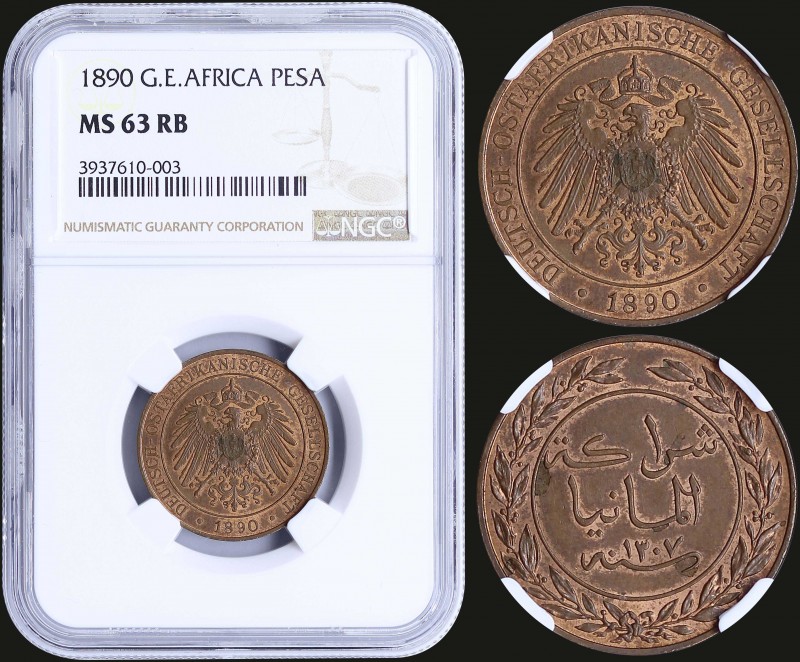 GERMAN EAST AFRICA: 1 Pesa (1890) in copper with crowned imperial eagle. Inscrip...