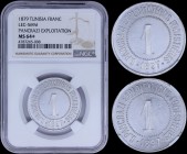 TUNISIA: 1 Franc (1879) in alluminum commemorating the G Pancrazi Exploitations Forestieres. Value "1" and legend "G. PANCRAZI EXPLOITATIONS FORESTIER...