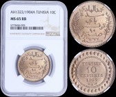 TUNISIA: 10 Centimes (AH1322 / =1904 A) in bronze with inscription within sprigs. Value and date within center circle on reverse. Inside slab by NGC "...