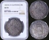 GUATEMALA: 8 Reales (1802 NG M) in silver (0,896) with bust of Charles VI facing right. Crowned Arms between pillars on reverse. Inside slab by NGC "A...