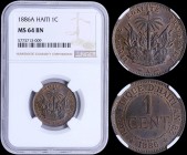 HAITI: 1 Centime (1886 A) in bronze with national Arms. Value within beaded circle and date flanked by stars below on reverse. Inside slab by NGC "MS ...