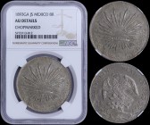 MEXICO: 8 Reales (1893 GA JS) in silver (0,903) with radiant cap. Facing eagle with snake in beak on reverse. Chopmarked at right of the eagle. Inside...