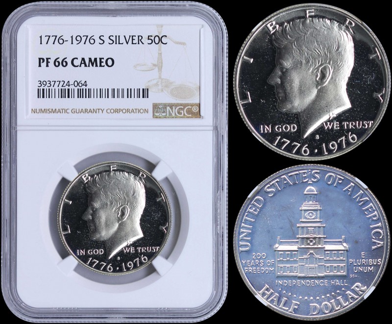 USA: 50 Cents (1976 S) in silver (0,400) with head of John Kennedy facing left. ...