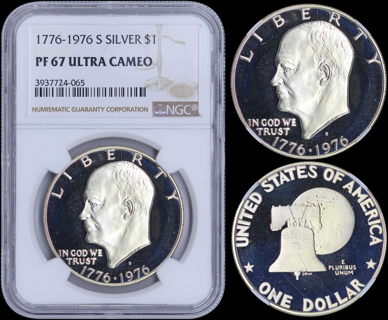 USA: 1 Dollar (1976 S) in silver (0,400) with head of Dwight Eisenhower facing l...