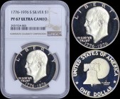 USA: 1 Dollar (1976 S) in silver (0,400) with head of Dwight Eisenhower facing left. The Liberty Bell with the moon behind and to the right on reverse...