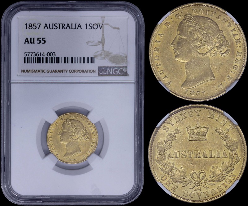 AUSTRALIA: 1 Sovereign (1857) in gold (0,917) with head of Queen Victoria with h...