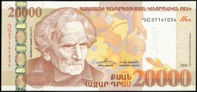 ARMENIA: 20000 Dram (2009) in brown and yellow on multicolor unpt with Martiros Saryan at left. S/N: "07141034". WMK: M Saryan. (Pick 53b) & (Spink CB...