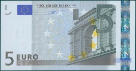 FRANCE: 2 x 5 Euro (2002) in grey and multicolor with gate in classical architecture at center right. S/N: "U20339714966 & U20339714975". Signature by...