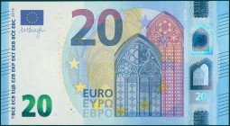 FRANCE: 20 Euro (2015) in blue and multicolor with gate in gothic architecture at center right. S/N: "UB8709577409". Signature by Draghi. WMK: Personi...