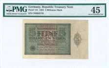 GERMANY: 5 Billion Mark (15.3.1924) in dark brown on green and lilac unpt. S/N: "C00392176". Inside holder by PMG "Choice Extremely Fine 45". (Pick 14...
