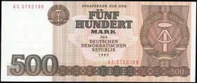 GERMANY / DEMOCRATIC REPUBLIC: Set of 2 banknotes including 200 Mark (1985) & 500 Mark (1985). S/N: "AE 1309405 & AC 3753198". (Pick 32 & 33) & (Spink...