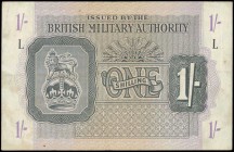 GREAT BRITAIN: 1 Shilling (ND 1943) in black on gray and violet unpt with crown and lion at left. Block "L". Stains and pressed. (Pick M2). Almost Ver...