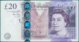 GREAT BRITAIN: 2 x 20 Pounds (2006) in deep violet, purple and black on multicolor unpt with Queen Elizabeth II at right. Continuous S/N: "HB51 583111...