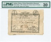 ITALIAN STATES: 50 Bajocchi (1798) in black with republican seal at top left and right. Value in words. Inside holder by PMG "Very Fine 30 / Splits". ...
