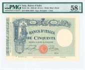 ITALY: 50 Lire (12.8.1929) in blue on green unpt. with large letter "L" and woman with three children at left. S/N: "M961 5038". Signatures by Stringh...