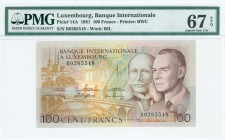 LUXEMBOURG: 100 Francs (8.3.1981) in brown and tan on multicolor unpt with bridge to Luxembourg city at left, Grand Duke Jean at right and Prince Henr...