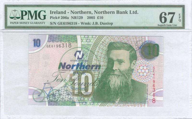 NORTHERN IRELAND: 10 Pounds (19.1.2005) in green and blue on multicolor unpt wit...