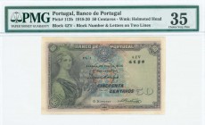 PORTUGAL: 50 Centavos (25.6.1920) in purple and multicolor with woman with ship in her hand at left. S/N: "Ch.1 4ZV" block number & letters on two lin...