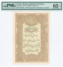 TURKEY: 10 Kurush (1877) in lilac on light green with Toughra of Abdul Hamid II. S/N: "64 61372". Inside holder by PMG "Gem Uncirculated 65 - EPQ". (P...