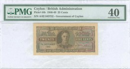 CEYLON: 25 Cents (1.12.1949) in brown and multicolor with portrait of King George VI at center. S/N: "A/62 843752". Printed in India. Inside holder by...