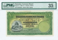 PALESTINE: 1 Pound (20.4.1939) in green and black with Dome of the Rock at left. S/N: "Q243934". Inside holder by PMG "Choice Very Fine 35". (Pick 7c)...