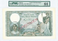 ALGERIA: Color trial specimen of 5000 Francs (1942) in blue and pink with young Algerian woman at left, woman with torch and shield at right. Two wome...
