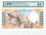ALGERIA: 50 Dinars (1.1.1964) in light brown multicolor with two Barbary sheep. S/N: "R.212 720". Printed by BDF (without imprint). WMK: Abd al-Qadir....
